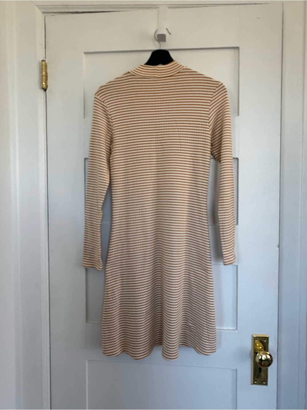 American Apparel Cream and Tan Striped Mock Neck Long Sleeve Dress - Picture 2 of 3